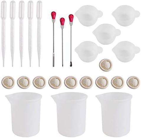 26 Pieces Silicone Measuring Cup Resin Casting Tools, Including 100ml Measuring Cups, Small Mixing Cups, Pipettes and 3 Muddler Poke Needle Spoon Tool Set for Epoxy Resin Jewelry Making