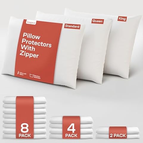 Niagara Sleep Solution 8 Pack Queen Pillow Protectors, 20 x 30, White, 50% Cotton Cover