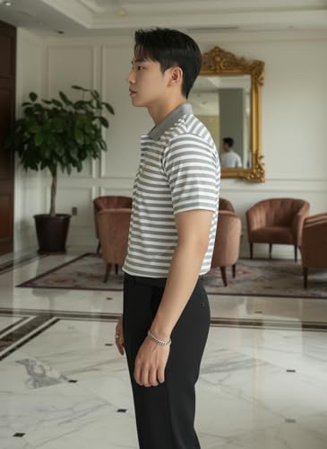 Image of MACK JONNEY Men's Cotton Polo T-Shirt | Regular Fit | Short Sleeve | Striped Casual Wear | Pack of 2 -MJ-1