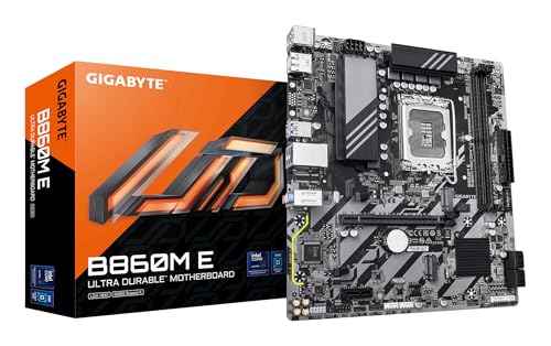 GIGABYTE B860M E Carte Mère - Processeurs Intel Core Ultra Series, VRM 4+1+2 Phases, Jusqu’à 8800MHz DDR5 (O.C), 2xPCIe 4.0 M.2, LAN 1GbE, USB 3.2 Gen 1