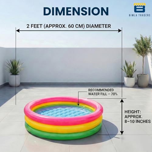 Image of Btag Premium Inflatable Family Swimming Pool for Kids & Adults | Extra-Large 24x6 inch 2 Feet 3-Layer Striped Bath Tub Without Pump for Home & Outdoor Use