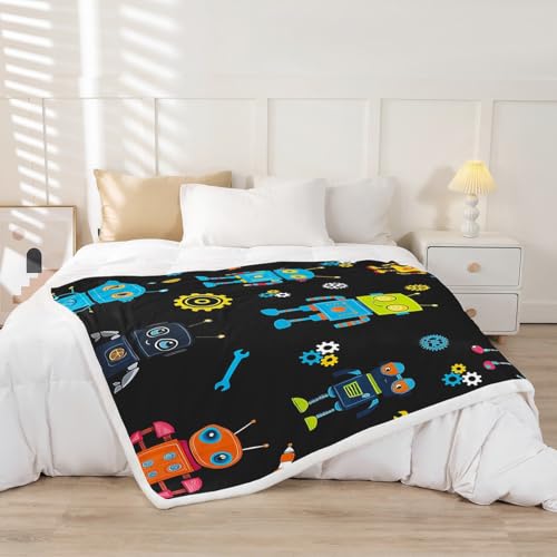 Couverture polaire robot enfant noire 101x127 cm pour lit