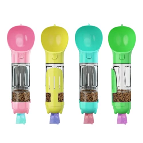 Photo 1 of 4-in-1 Portable Dog Water Bottle with Leak-Proof Feeder, Treat Dispenser for Small Medium Large Pets, All-in-One Design for Outdoor Walking Hiking Travel Training, Food Grade Plastic Water Bottle laptop for cats pink blue yellow (Pink)