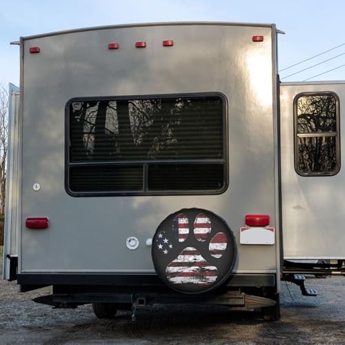 Image of Delerain Spare Tire Cover American Flag Dog Paw Wheel Covers Sun Protection Waterproof for Truck RV Trailer SUV and Many Vehicle (14 Inch for Diameter 23 inch-27 inch)