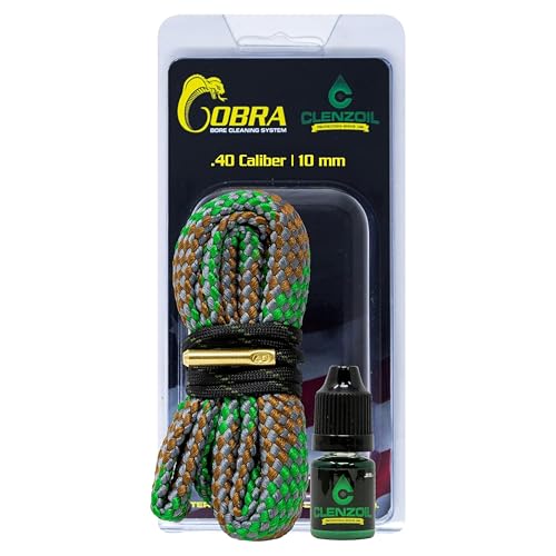 CLENZOIL Field & Range 40 Cal 10 mm Cobra Bore Cleaner | Gun Barrel Cleaning Kit for 40 Caliber | Includes CLP Gun Bore Cleaner Solution