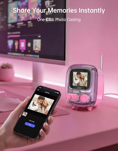 Image of Divoom Tiivoo-2 Retro Bluetooth Speaker, FM Radio, Pixel Art Display, Pink | Alarm Clock, Portable Mini Wireless Speaker, Cute Vintage Desk Decor Gift