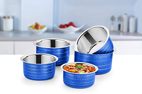 Urban Chef Stainless Steel Patila Set, 5-Pieces, Blue