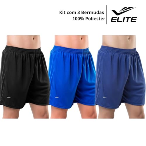 Kit 3 shorts masculino academia futebol poliéster