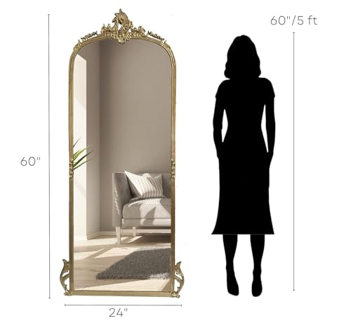 Image of Full Length Mirror with Ornate Frame Tall Standing Floor Mirror for Bedroom, Dressing Room & Living Room (Glam Gold (Without Stand))