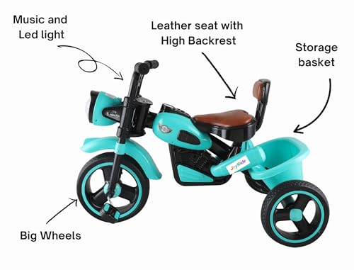 Image of JoyRide Ninja Plug N Play Durable Kids /Pedal Baby Tricycle, Storage Basket, Leather Seat, Led Headlight, Music for 18 Months to 5 Years Boys /Girls /Carrying Capacity Upto 30 Kgs Aqua Green