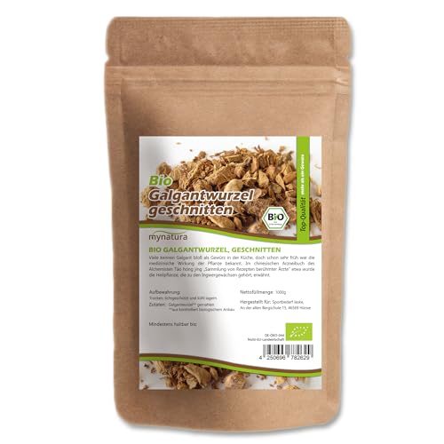 Mynatura Bio Galgantwurzel geschnitten I Getrocknet I Galgant Stücke I Tee I Siam-Galgant I Naturprodukt I Im Beutel (250g)