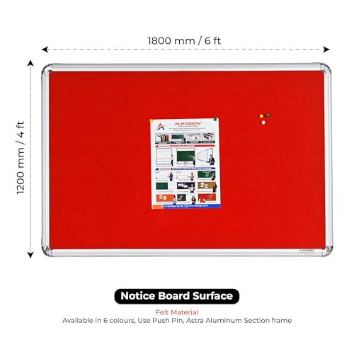 Image of ALKOSIGN Astra Felt Notice Board -RED (4 x 6 Feet) |Bulletin Board, Pin-up Board, Display Board, Push pins Board, Announcement Board, Soft Message Board, for School, College, Office, Study Room etc