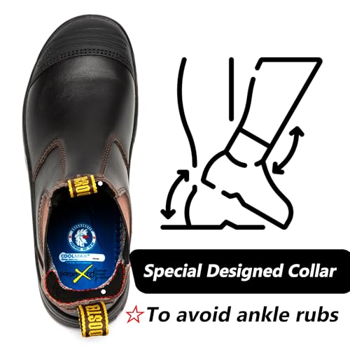 ROCKROOSTER Bakken - 6 inch Steel Toe Anti-fatigue Leather Slip On Safety Work Boots for Men AK229 (EH Rated Rubber Outsole, Dark Brown)3