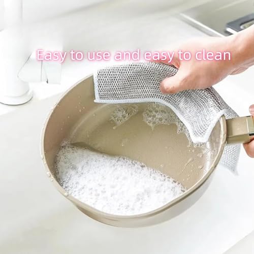 Image of Polyester, Nylon Alloy Steel Non-Scratch Wire Dishcloth & Gaps Cleaning Brush, Multipurpose Wire Dishwashing Rags For Wet And Dry, Wire Cleaning Cloth For, Sinks, Pots, Pans (10)(10 Pack)