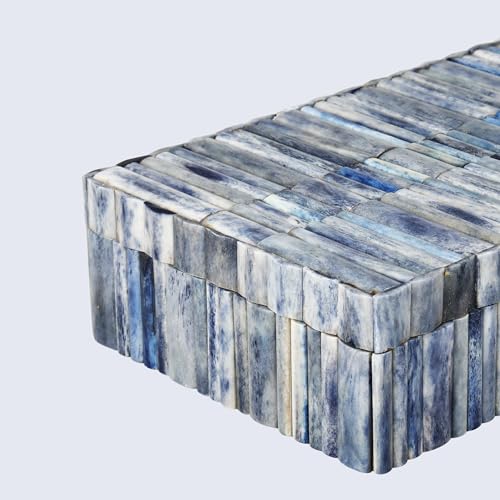 Image of Handicrafts Home Decorative Box - Handmade Jewelry Organizer Box with Lid - Keepsake Box for Home Decor, Jewelry, Accessories, Collectibles - Modern Wooden Storage Box - Ocean, 10X6X2.5 inch