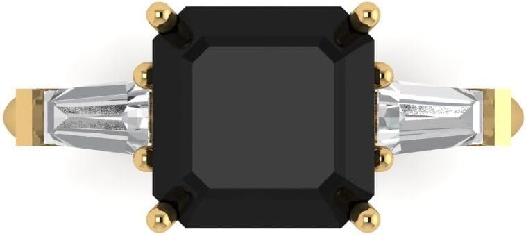 Clara Pucci Natural Onyx Asscher Cut Three-Stone Ring | 14K Solid Gold | 3.00 cttw | Womens Yellow Gold Fashion Jewelry