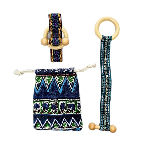 2 Pcs Toggle Hair Tie Dreadlock Accessories elastic ribbon Embedded Ponytail Holders Colorful Bohemian Style Loc Hair Accessories Long Dread Bands for Women Men (Purple, Aqua)