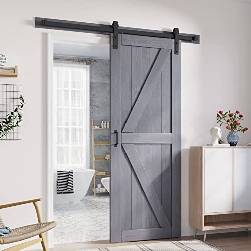 Image of FREDBECK 32x80 Wood Barn Doors with Hardware Included,K Shape,Grey