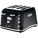De'Longhi Brilliante 4-slot toaster, reheat, defrost and 6 browning settings, removable crumb tray, CTJ4003BK, Black