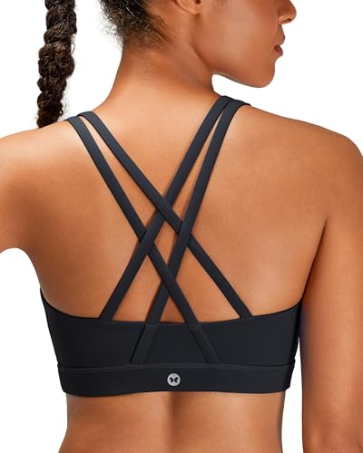LUCKY YOGA Sports Bras for Women, Strappy Sports Bra Black