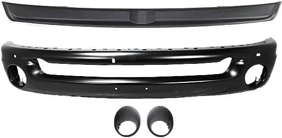 Front Bumper Chrome + Bumper Cover Textured + Valance Plastic + Fog Light Trims LH & RH Side Compatible with Dodge Ram Series 2006-2009 | DIRECT REPLACEMENT | CH2599101 CH1002383