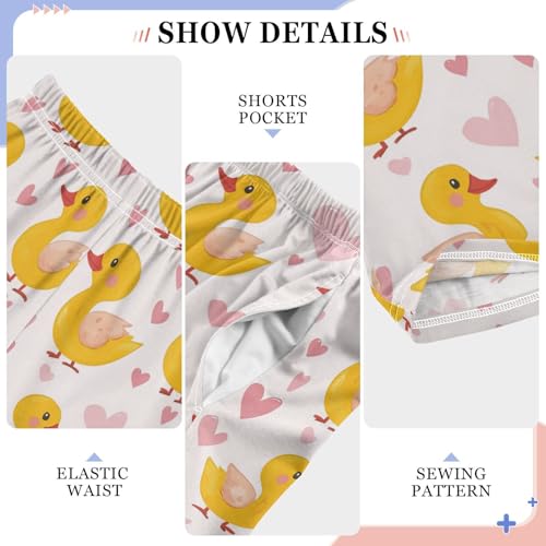 Yellow Ducks Pajama Pants Pink Hearts Pajama Bottoms Soft Sleep Pjs Lounge Pants S4