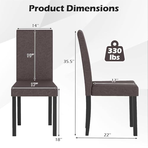 Image of COSTWAY Fabric Armless Dining Chairs Set of 2, Upholstered Kitchen Side Chair w /Rubber Wood Legs, Padded Seat & High Backrest, Mid-Century Modern Accent Chairs for Living Room Restaurant (Brown)