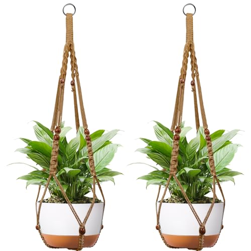 IDEEEPAN Macrame Plant Hanger - Fits 6-15 Inch Pots, Set of 2, Brown