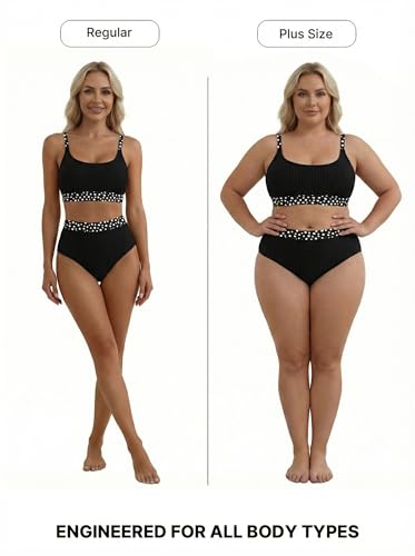 Image of Herseas Women's Textured Bikini Sets Floral Print Trim Scoop Neck Swimsuits High Waisted Bathing Suits