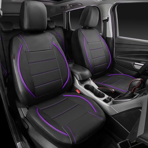 Image of CAR PASS Piping PU Leather Car Seat Cover,Inside Zipper Design and Reserved Opening Holes Airbag Compatible,Universal FIT for Car, SUVs,Van,Trucks,Full Set, Black & Purple