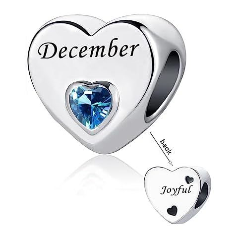 DWJSu Silver Birthday Mom Sister Family Friend Charms fit Pandora Bracelets December Birthstone Charm Heart Crystal Bead for Women Cover