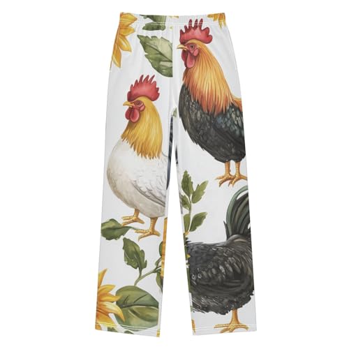 ZZXXB Sunflower Rooster Boys Long Pants Soft Trousers Elastic Waist Kids Lounge Bottoms with Pockets S-XL