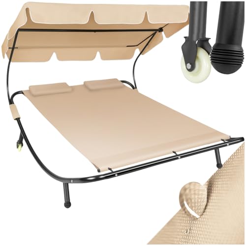 tectake® Bain de Soleil Jardin Exterieur Inclinable 2 Places avec Pare-Soleil Cadre en Acier 2...