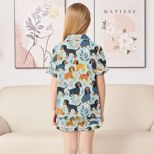 ALAZA Dachshund Dog Leaves Pajamas Satin Pajama Set Short Sleeve Button Down Sleepwear4