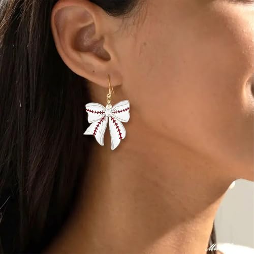 Baseball Softball Bow Earrings for Women Bow Dangle Earring Fan Jewelry with Sporty Game Day Earrings Baseball Softball Party Favors Player Jewelry Gifts