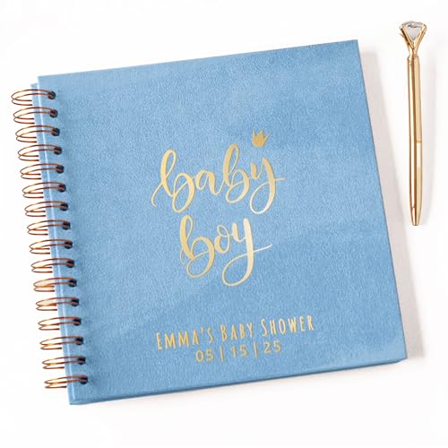 Image of Personalized Baby Shower Guest Book Polraroid Boy Girl First Birthday Custom Photo Album Scrapbook to Sign with Instax Photos Fits 4x6 or 5x7 Pictures Ultrasound Keepsake (Blue, Small - 8.3x8.3)