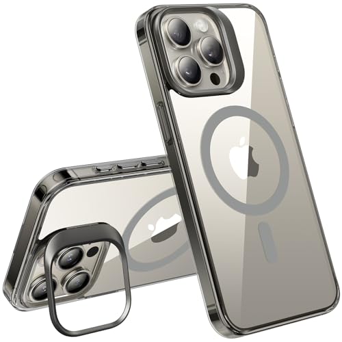 TORRAS Magnetic Shockproof for iPhone 15 Pro Max Case, Compatible with MagSafe, Military Grade Drop Tested, Camera Protection, Slim Camera Holder Stand for iPhone 15 Pro Phone Max Case, Clear Grey