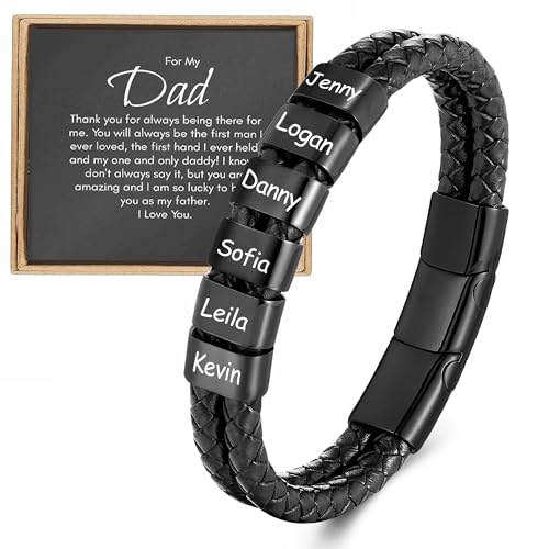DayOfShe Personalized Fathers Gift Custom Dad Bracelet with Names for Men Fathers Bracelet Best Dad Ever Gifts from Daughter Son Wife