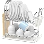 Simple Houseware 2-Tier Stainless Steel Dish Rack with Drainboard, Chrome for Kitchen - Image 4