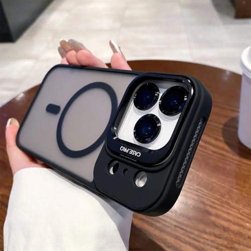 HJZSZX For iPhone 16 Pro�p �}�b�g�����������Y�z���_�[ �}�O�l�b�g���X�}�z�P�[�X �ϏՌ��J�o�[�iFor iPhone 16 Pro�p/�u���b�N�j