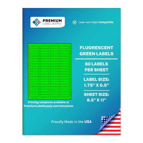 Premium Label Supply Bright Neon Color Fluorescent Sticker Labels - 1.75" x 0.5" Return Address Labels - (Fluorescent Green, 8000 Labels)