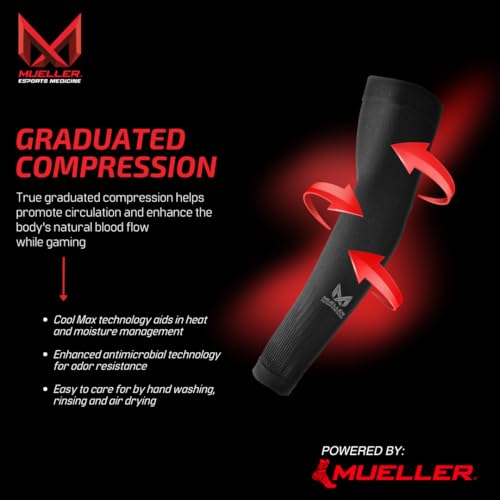 MUELLER Esports Medicine True Graduated Compression Gaming Arm Sleeves for Men and Women, 1 Pair (2 Arm Sleeves), Fits Left and Right Arms, Black3