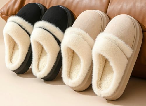 Fuzzy Cotton Slippers for Women Maillard Winter House Shoes Slides Thick Soled Warm Slipper Memory Foam Cloud Shoes Anti-Slip3