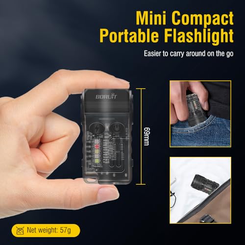 Image of BORUIT V20 Small Powerful Pocket Flashlight,180Head Swivels with Cob Side Light and Atmosphere Lamp Cap,Ip67 USB C Rechargeable Flashlight with Clip,Lanyard and Keychain,Magnetic Buzzer-13 Modes