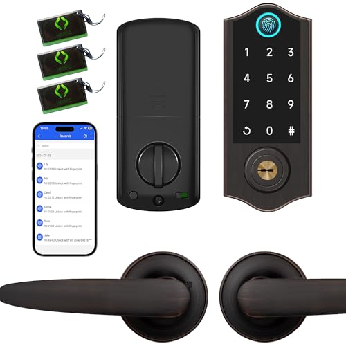 Harfo Smart Fingerprint Door Lock, Keyless Entry Deadbolt, Full App Control Biometric Lock, Electronic Digital Touchscreen Keypad, Auto Lock, Easy Install, Aged Bronze