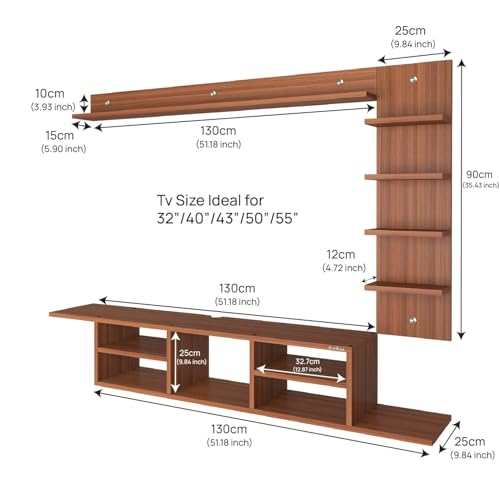 Image of Anikaa LED Light TV Unit Wall Mounted TV Unit Wall TV Cabinet Diplasy Shelf for Living Room, Set Top Box Stand - Walnut (D.I.Y - Do-It-Yourself) Ideal for up to 50 inch inches