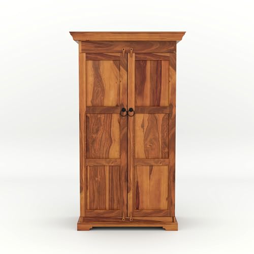 Image of Sheesham Solid Wood New Pre-Assemble Wooden Stylish Bar Cabinet /Wine Rack /Beer Bar /with Wine Glass Storage (Honey)