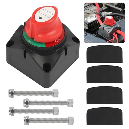 Desconectador de Batería 12V-24V para Coches, Motos y Barcos, Interruptor de Aislamiento y Cortacorrientes Batería Coche, Selector de Batería con Mecanismo On/Off