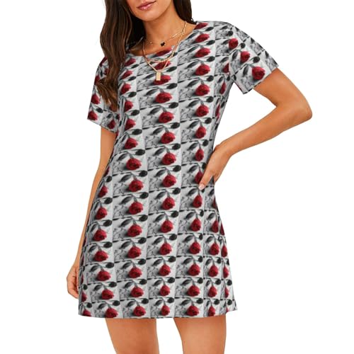 Robe de nuit Red Rose 1 femme : chemise de nuit légère contre la chaleur