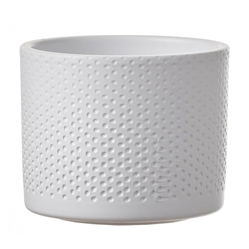 Annastore Keramik Blumen Übertopf ERA - Pflanztopf – Übertopf – Übertöpfe – Blumenübertöpfe - Blumentopf (Weiß/Relief, H 10 cm - Ø 12 cm)